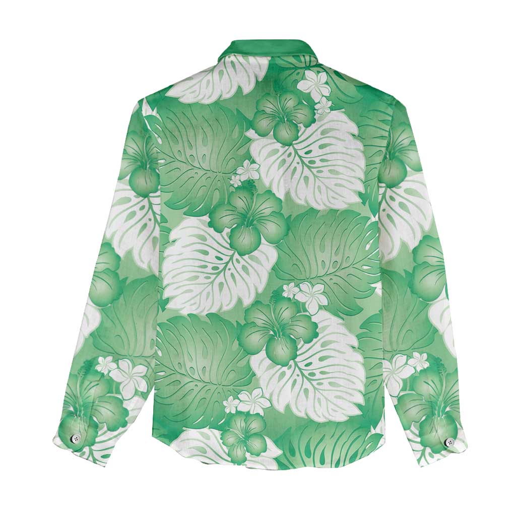 Green Aloha Hawaii Women Casual Shirt Monstera Hibiscus Plumeria Seamless Vibes - Polynesian Pride