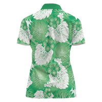 Green Aloha Hawaii Women Polo Shirt Monstera Hibiscus Plumeria Seamless Vibes - Polynesian Pride