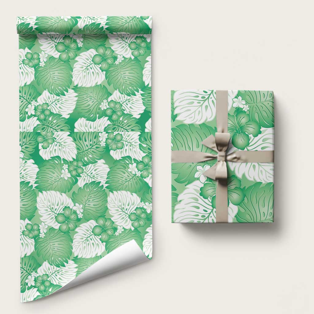 Green Aloha Hawaii Wrapping Paper Monstera Hibiscus Plumeria Seamless Vibes - Polynesian Pride