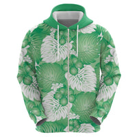 Green Aloha Hawaii Zip Hoodie Monstera Hibiscus Plumeria Seamless Vibes - Polynesian Pride