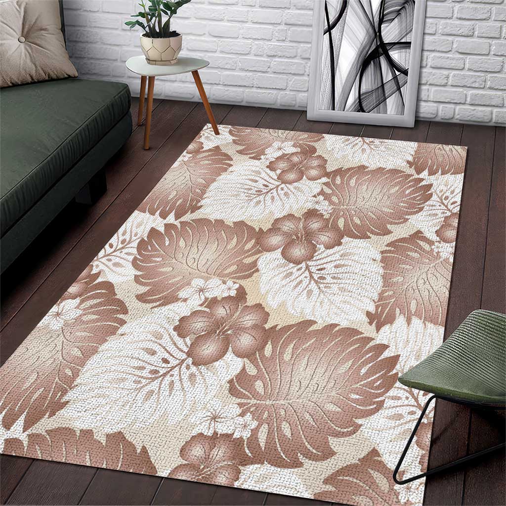Mocha Mousse Aloha Hawaii Area Rug Monstera Hibiscus Plumeria Seamless Vibes - Polynesian Pride