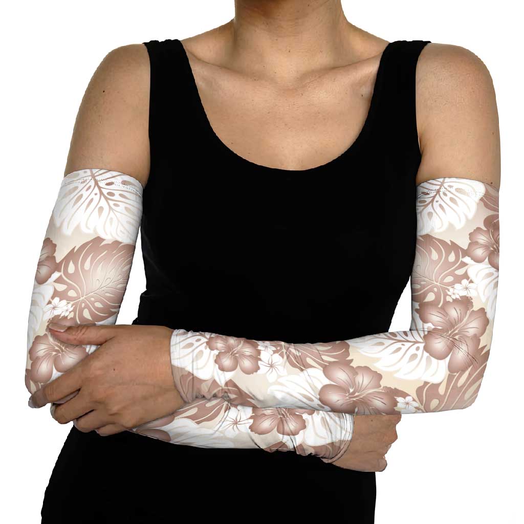 Mocha Mousse Aloha Hawaii Arm Sleeves Monstera Hibiscus Plumeria Seamless Vibes - Polynesian Pride
