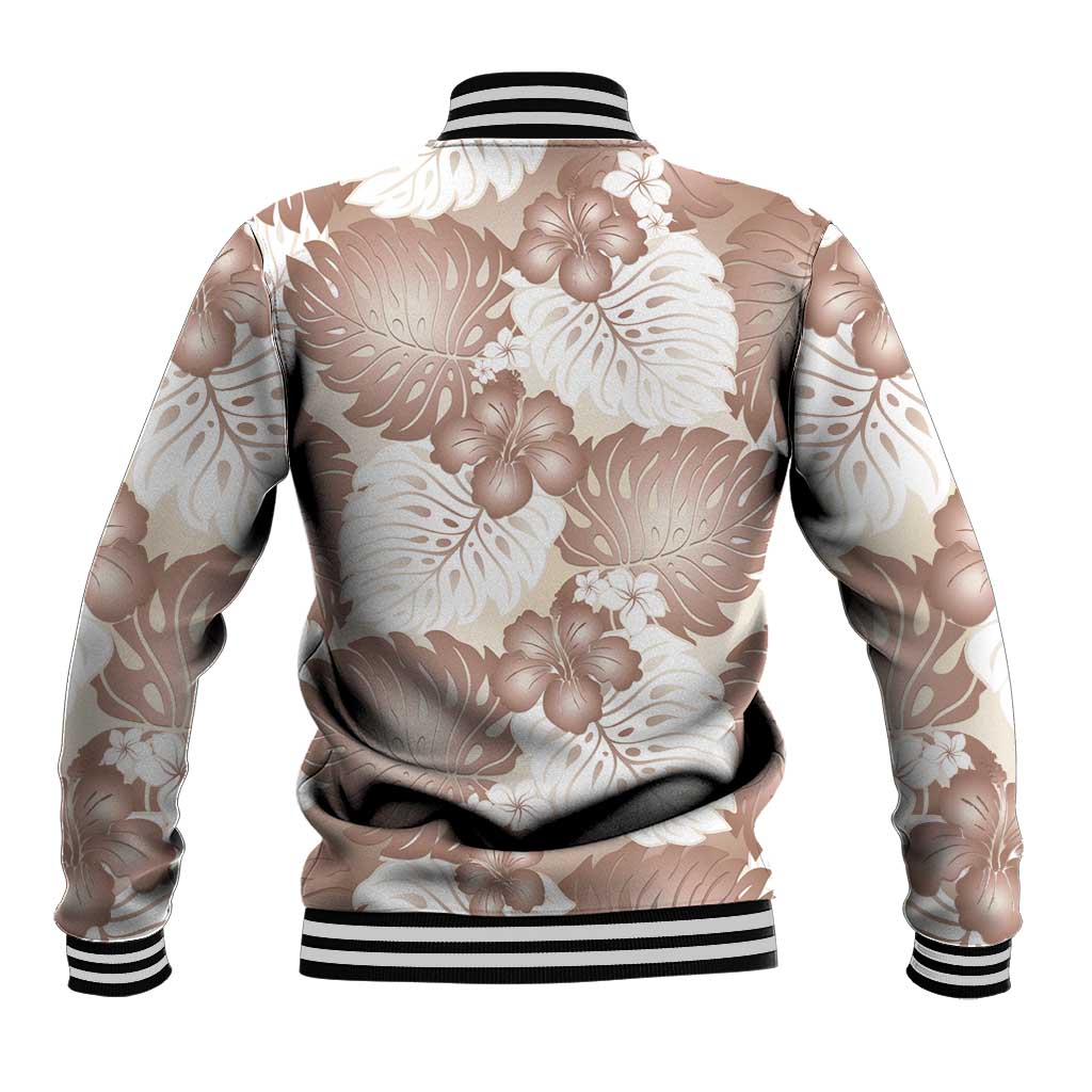 Mocha Mousse Aloha Hawaii Baseball Jacket Monstera Hibiscus Plumeria Seamless Vibes - Polynesian Pride