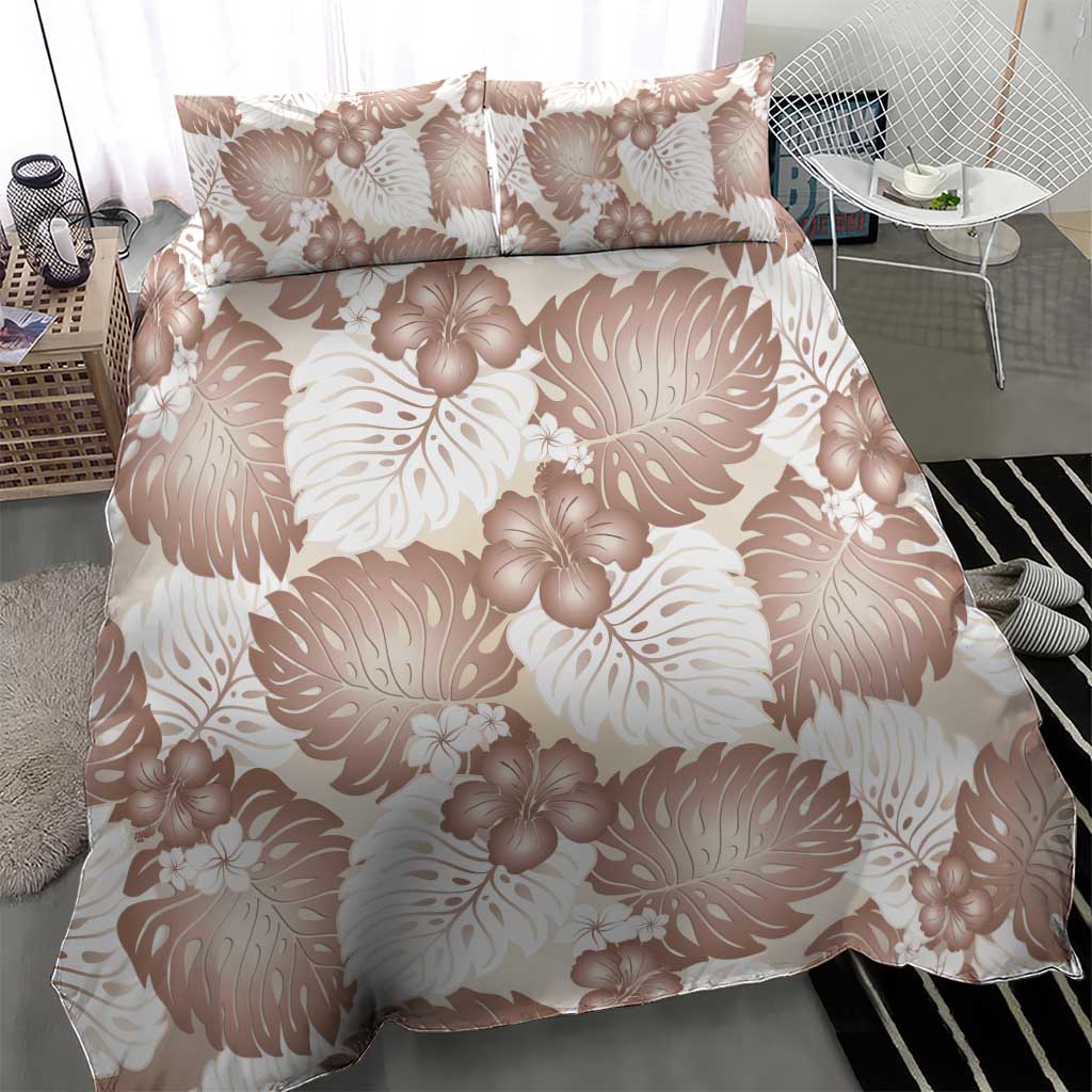 Mocha Mousse Aloha Hawaii Bedding Set Monstera Hibiscus Plumeria Seamless Vibes - Polynesian Pride