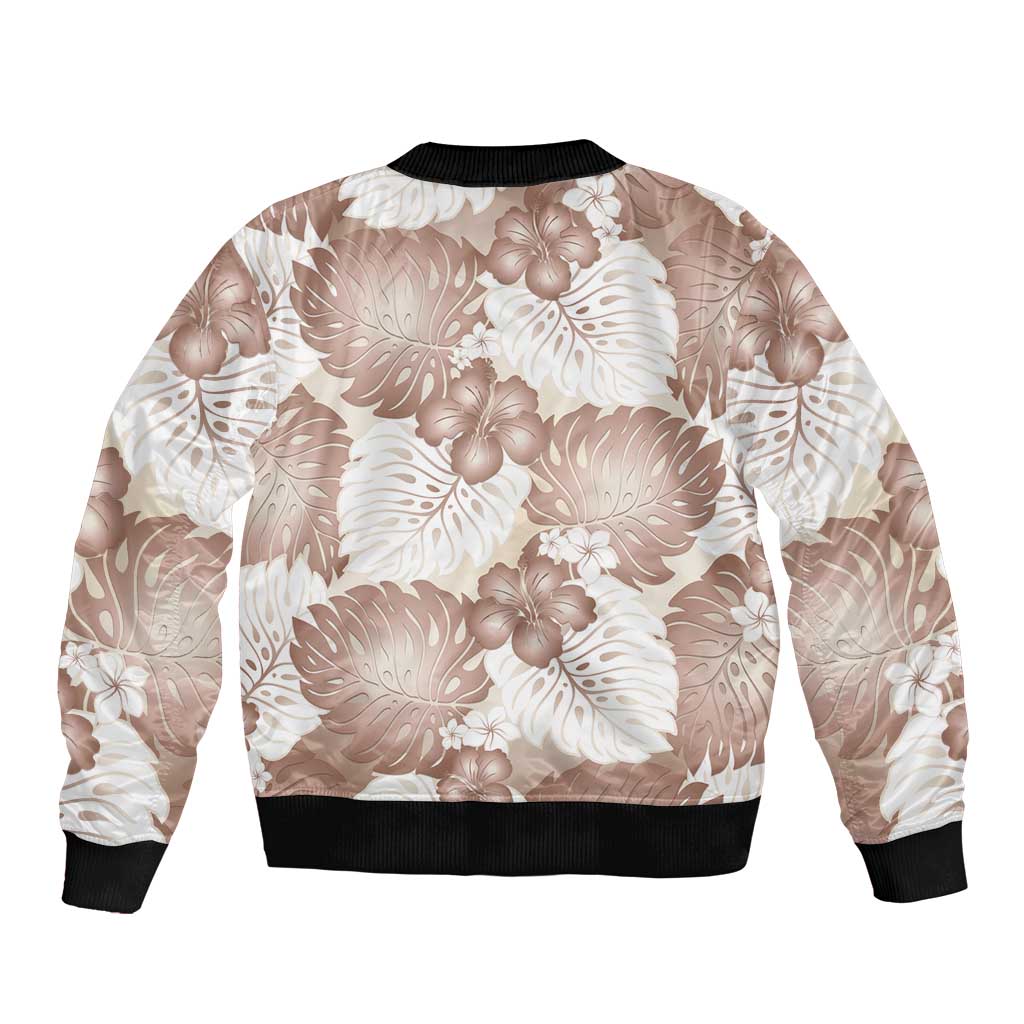 Mocha Mousse Aloha Hawaii Bomber Jacket Monstera Hibiscus Plumeria Seamless Vibes - Polynesian Pride