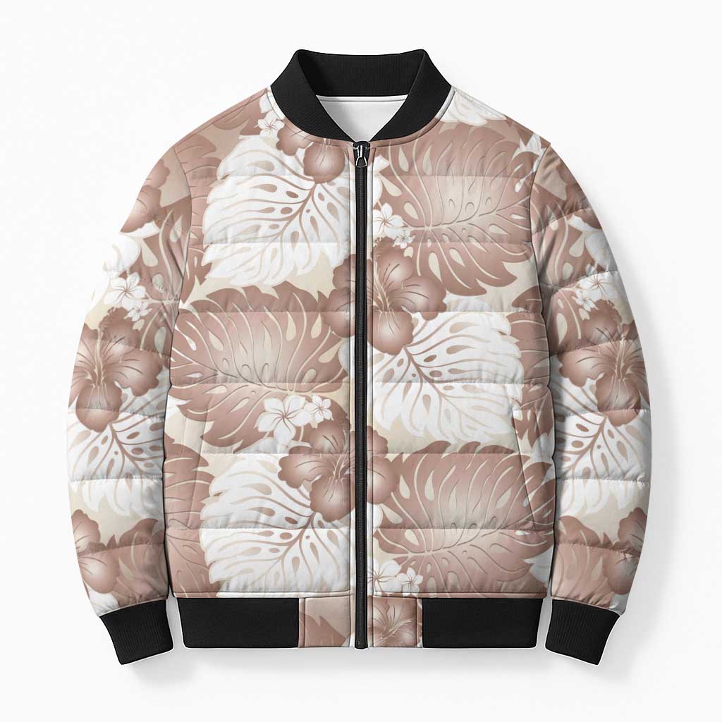 Mocha Mousse Aloha Hawaii Bomber Puffer Jacket Monstera Hibiscus Plumeria Seamless Vibes - Polynesian Pride