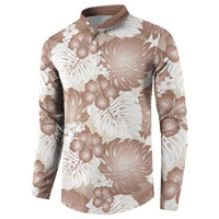 Mocha Mousse Aloha Hawaii Button Sweatshirt Monstera Hibiscus Plumeria Seamless Vibes - Polynesian Pride