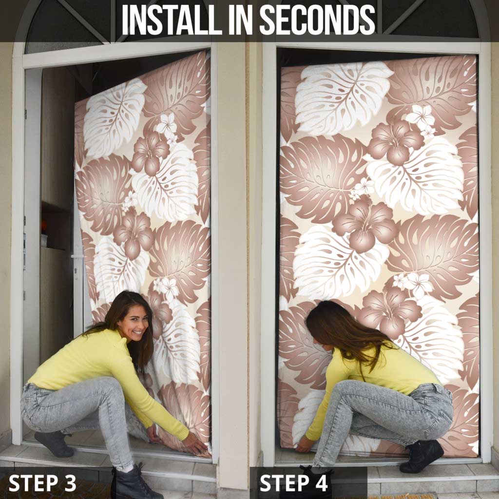 Mocha Mousse Aloha Hawaii Door Cover Monstera Hibiscus Plumeria Seamless Vibes - Polynesian Pride