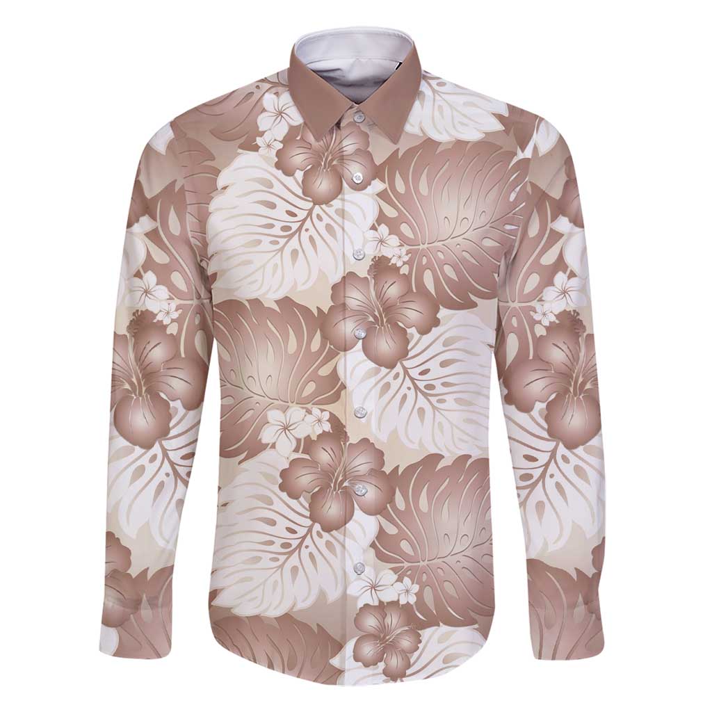 Mocha Mousse Aloha Hawaii Family Matching Off Shoulder Short Dress and Hawaiian Shirt Monstera Hibiscus Plumeria Seamless Vibes - Polynesian Pride