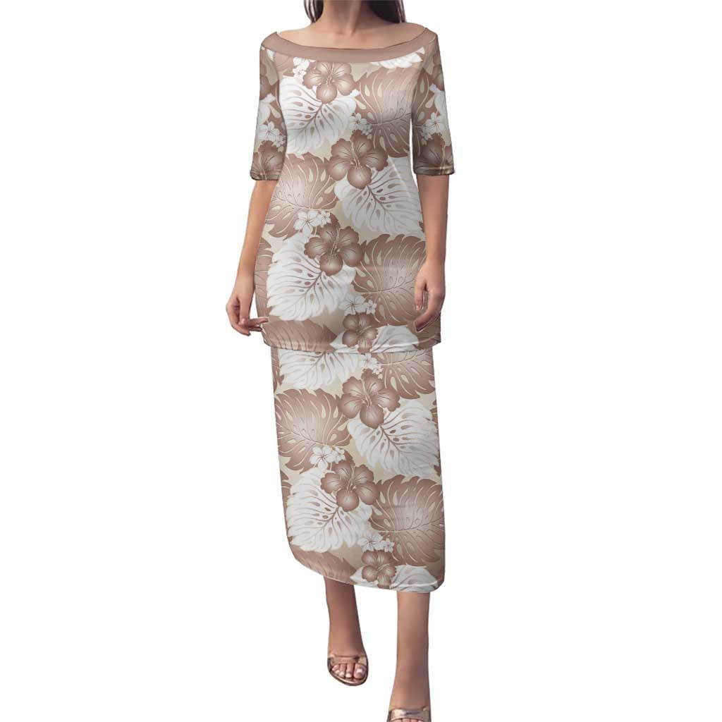 Mocha Mousse Aloha Hawaii Family Matching Puletasi and Hawaiian Shirt Monstera Hibiscus Plumeria Seamless Vibes - Polynesian Pride