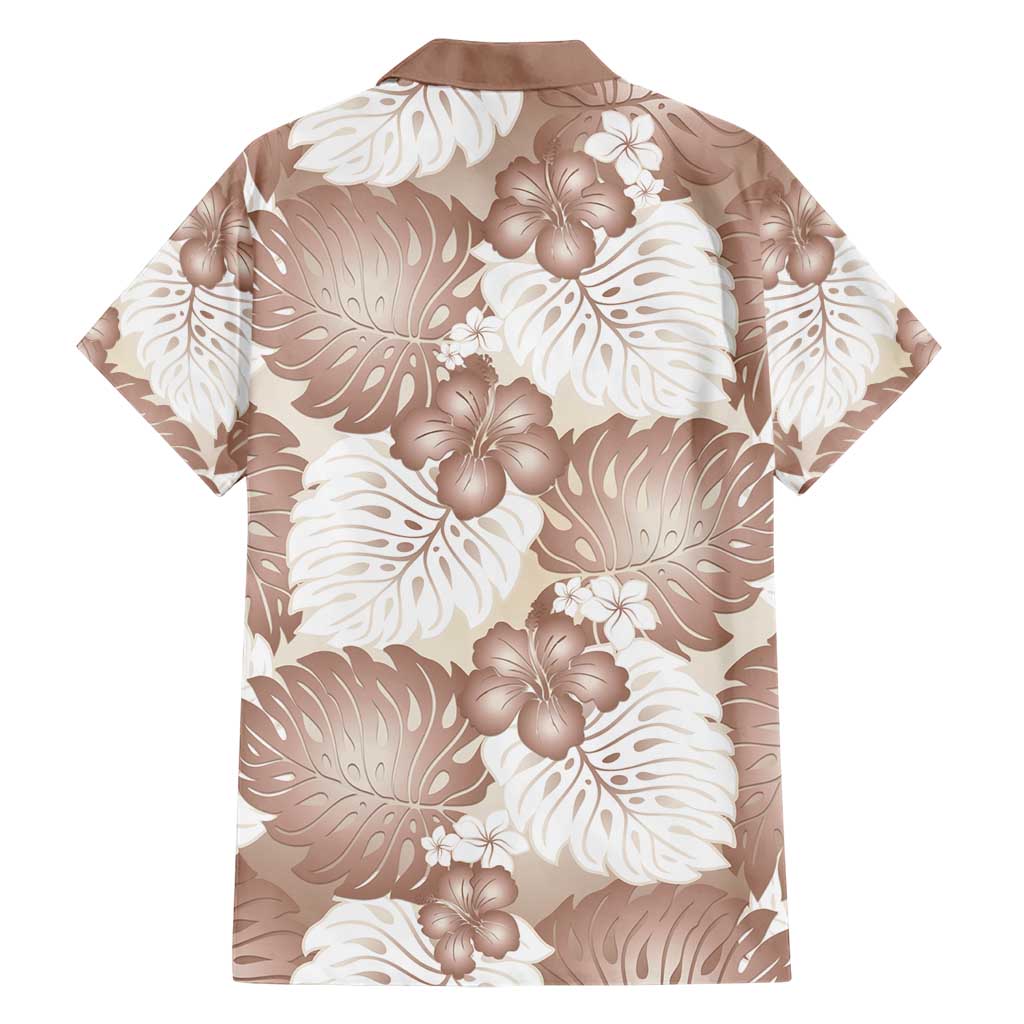 Mocha Mousse Aloha Hawaii Family Matching Short Sleeve Bodycon Dress and Hawaiian Shirt Monstera Hibiscus Plumeria Seamless Vibes - Polynesian Pride