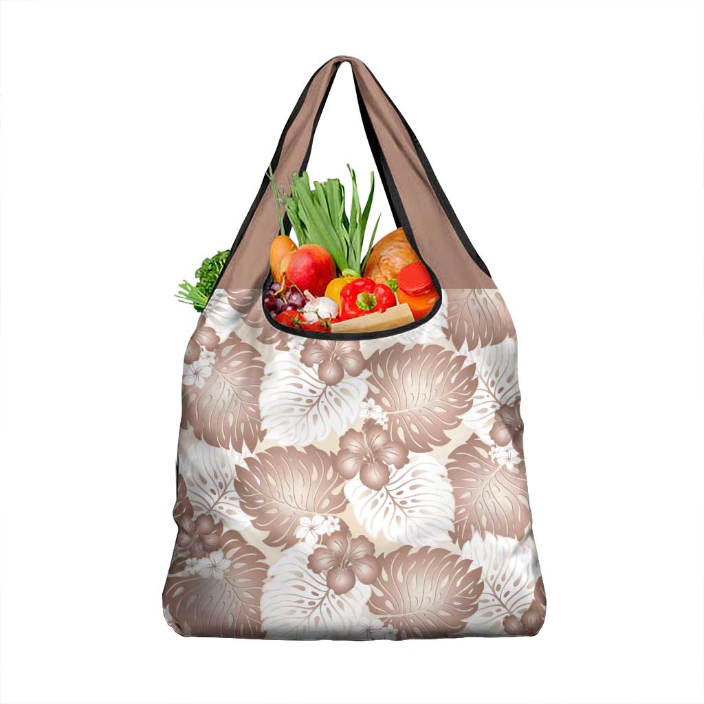 Mocha Mousse Aloha Hawaii Grocery Bag Monstera Hibiscus Plumeria Seamless Vibes - Polynesian Pride