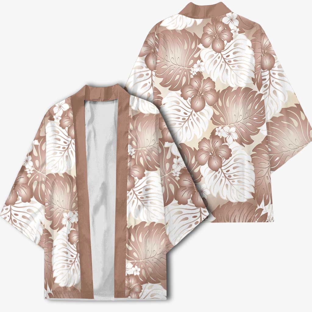 Mocha Mousse Aloha Hawaii Kimono Monstera Hibiscus Plumeria Seamless Vibes - Polynesian Pride