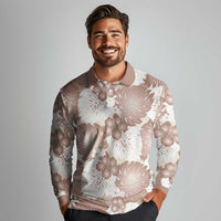 Mocha Mousse Aloha Hawaii Long Sleeve Polo Shirt Monstera Hibiscus Plumeria Seamless Vibes - Polynesian Pride