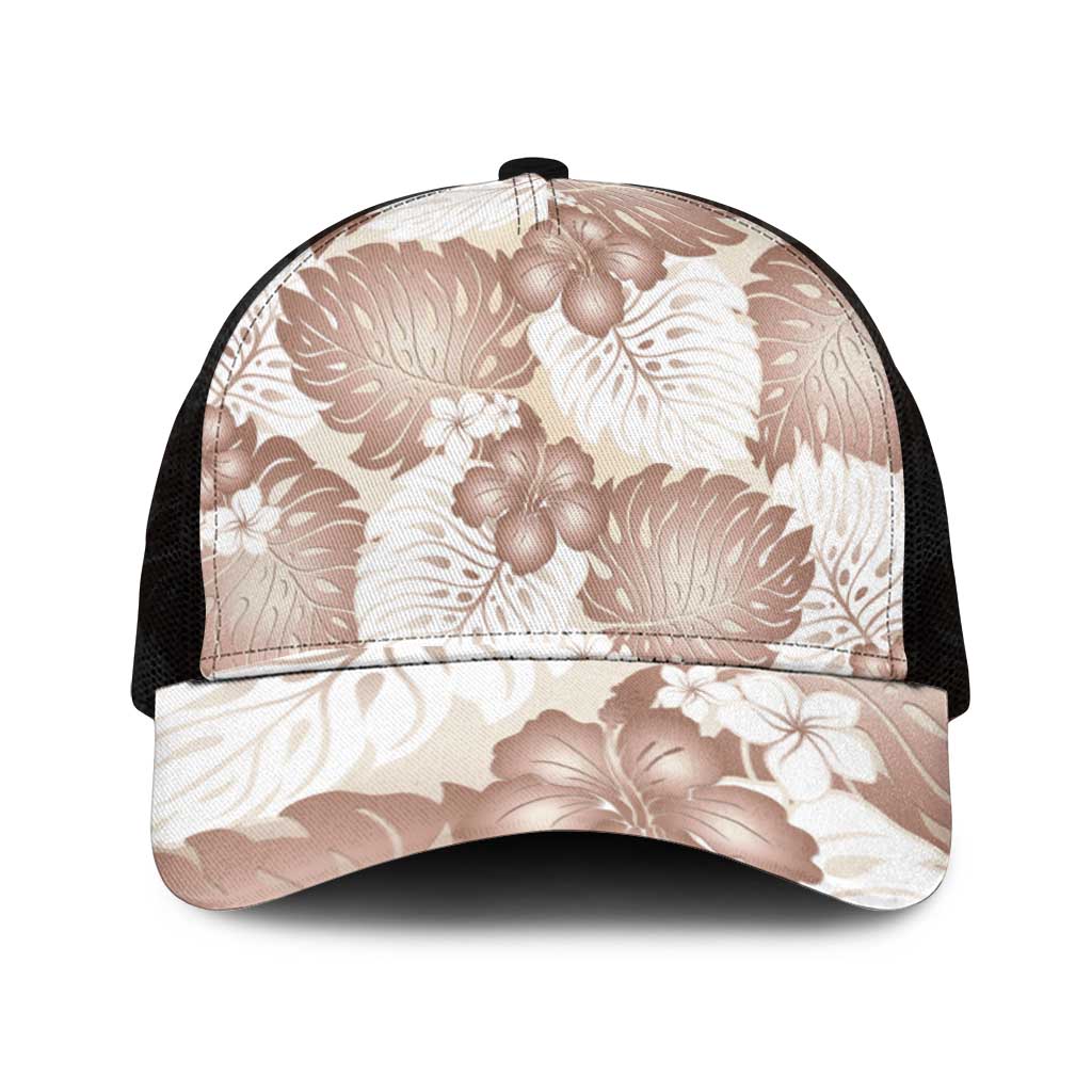 Mocha Mousse Aloha Hawaii Mesh Trucker Cap Monstera Hibiscus Plumeria Seamless Vibes - Polynesian Pride