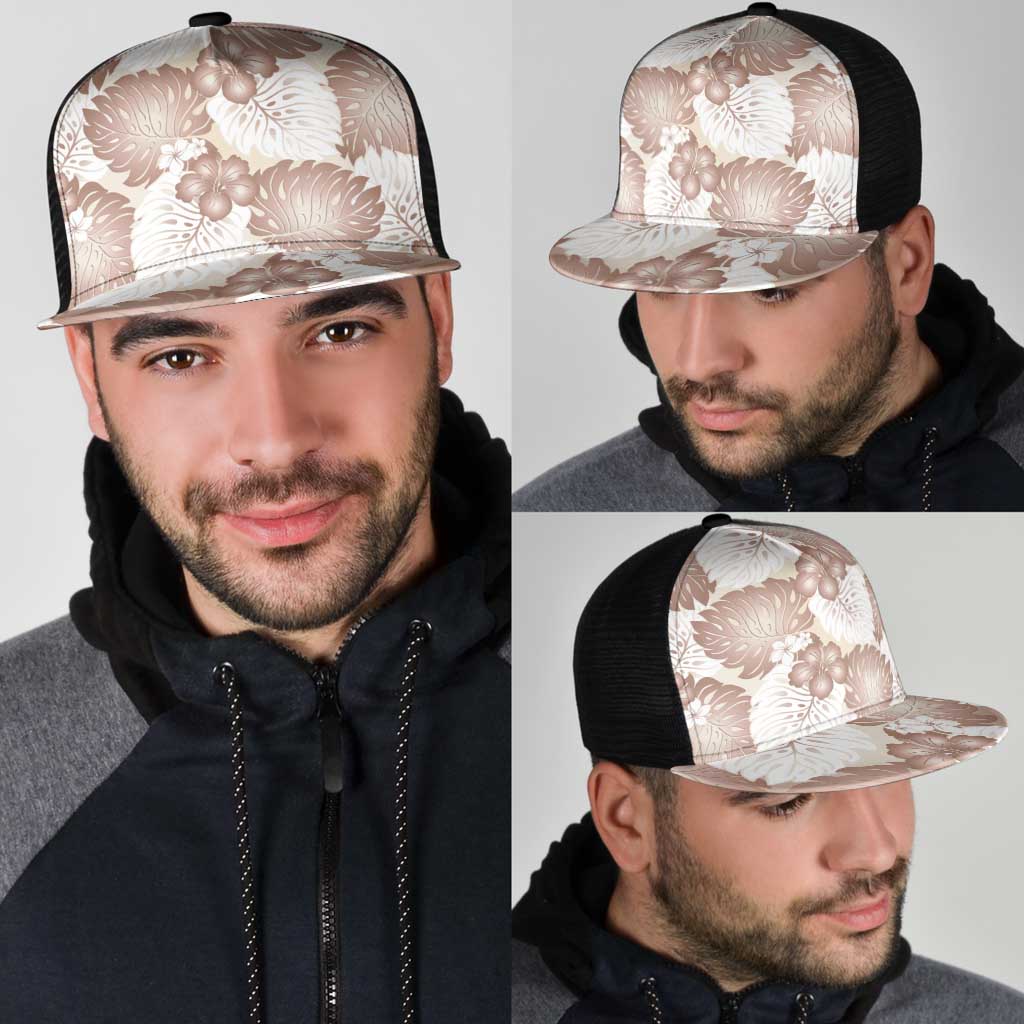 Mocha Mousse Aloha Hawaii Mesh Trucker Cap Monstera Hibiscus Plumeria Seamless Vibes - Polynesian Pride