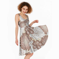 Mocha Mousse Aloha Hawaii Midi Dress Monstera Hibiscus Plumeria Seamless Vibes - Polynesian Pride