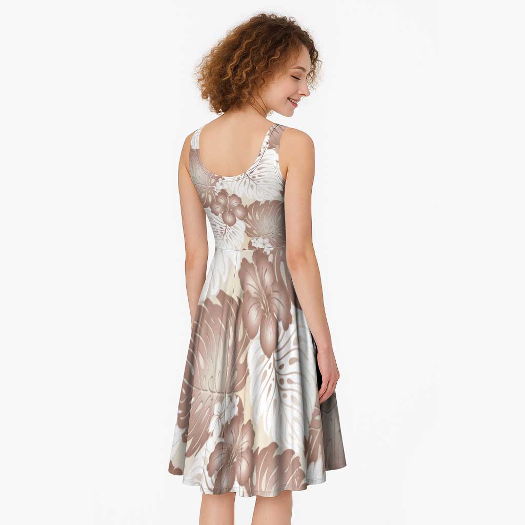 Mocha Mousse Aloha Hawaii Midi Dress Monstera Hibiscus Plumeria Seamless Vibes - Polynesian Pride