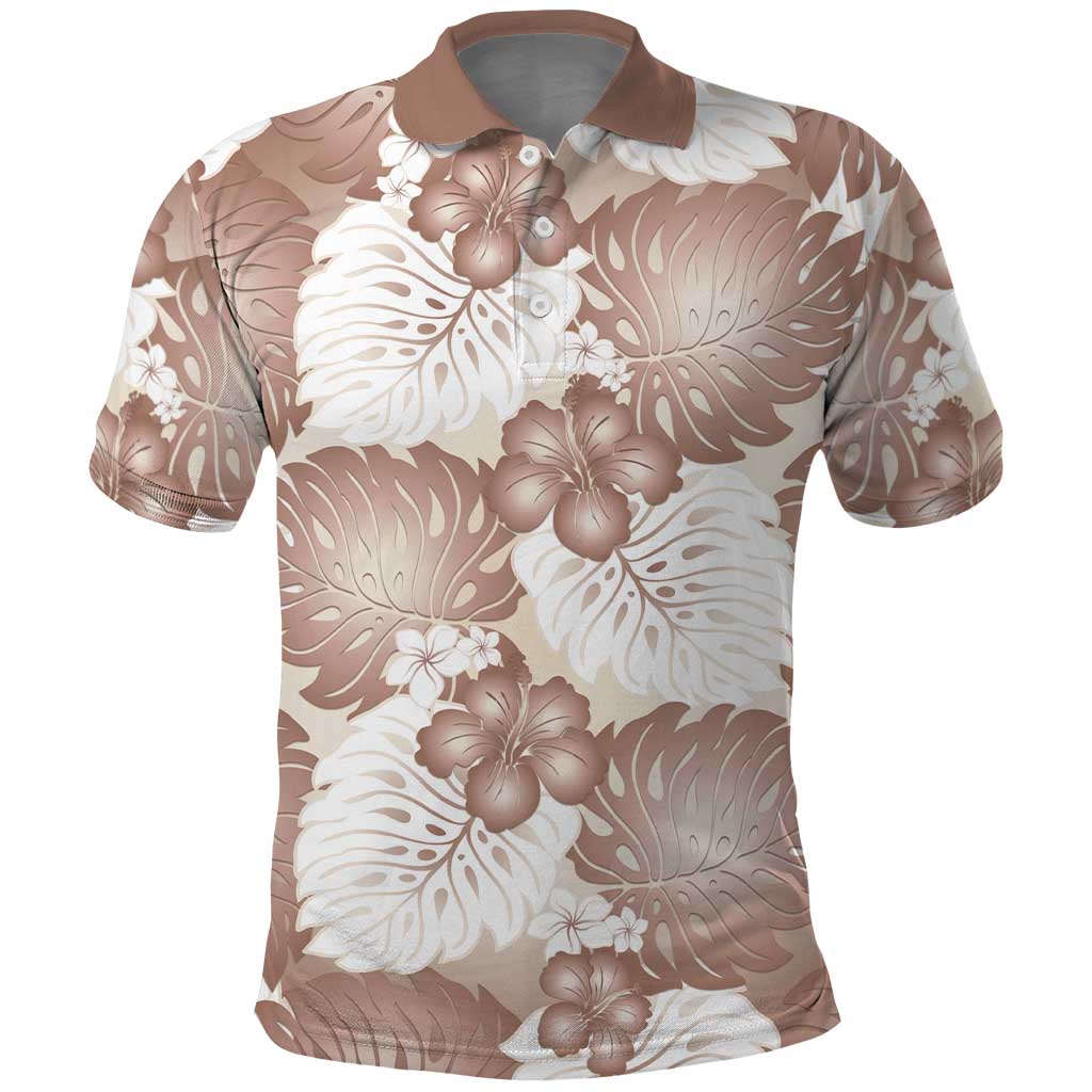 Mocha Mousse Aloha Hawaii Polo Shirt Monstera Hibiscus Plumeria Seamless Vibes - Polynesian Pride