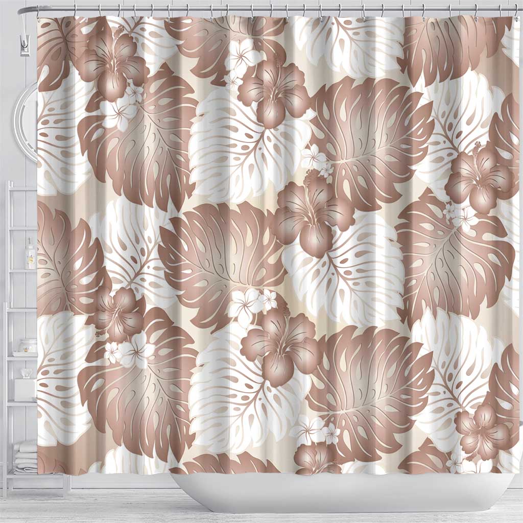 Mocha Mousse Aloha Hawaii Shower Curtain Monstera Hibiscus Plumeria Seamless Vibes - Polynesian Pride