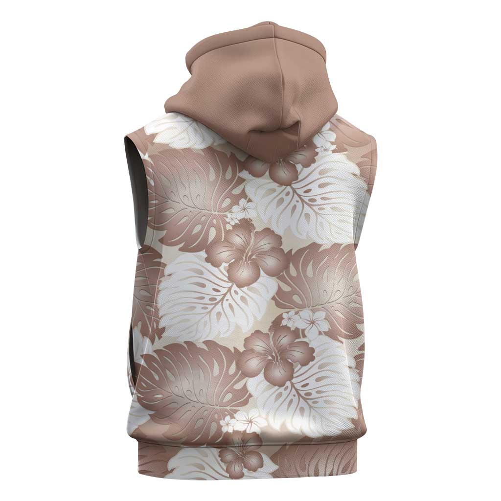 Mocha Mousse Aloha Hawaii Sleeveless Zip Hoodie Monstera Hibiscus Plumeria Seamless Vibes - Polynesian Pride