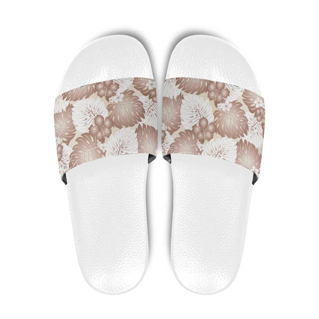 Mocha Mousse Aloha Hawaii Slide Sandals Monstera Hibiscus Plumeria Seamless Vibes - Polynesian Pride