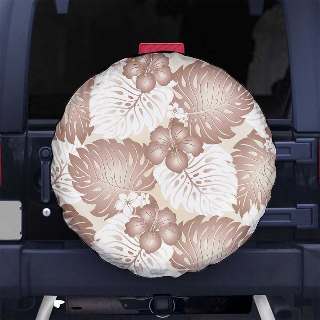 Mocha Mousse Aloha Hawaii Spare Tire Cover Monstera Hibiscus Plumeria Seamless Vibes - Polynesian Pride