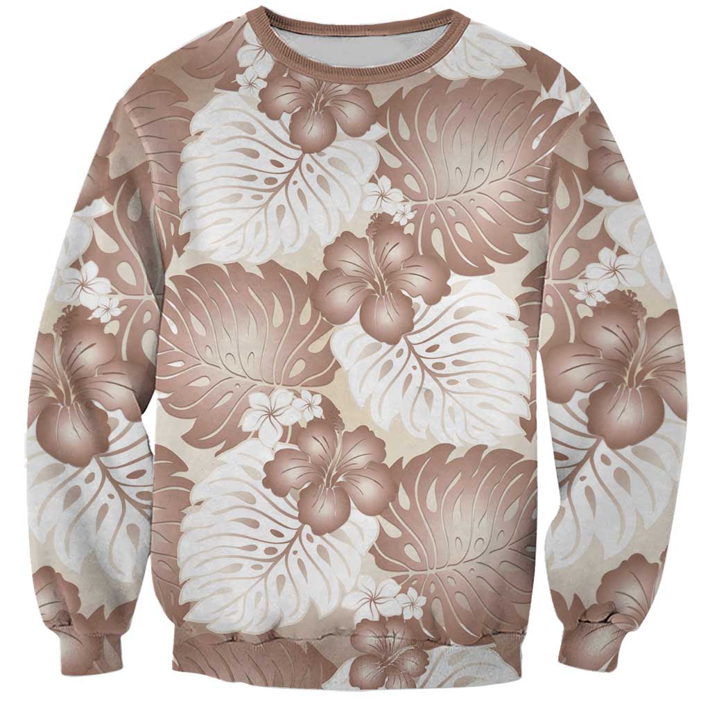 Mocha Mousse Aloha Hawaii Sweatshirt Monstera Hibiscus Plumeria Seamless Vibes - Polynesian Pride
