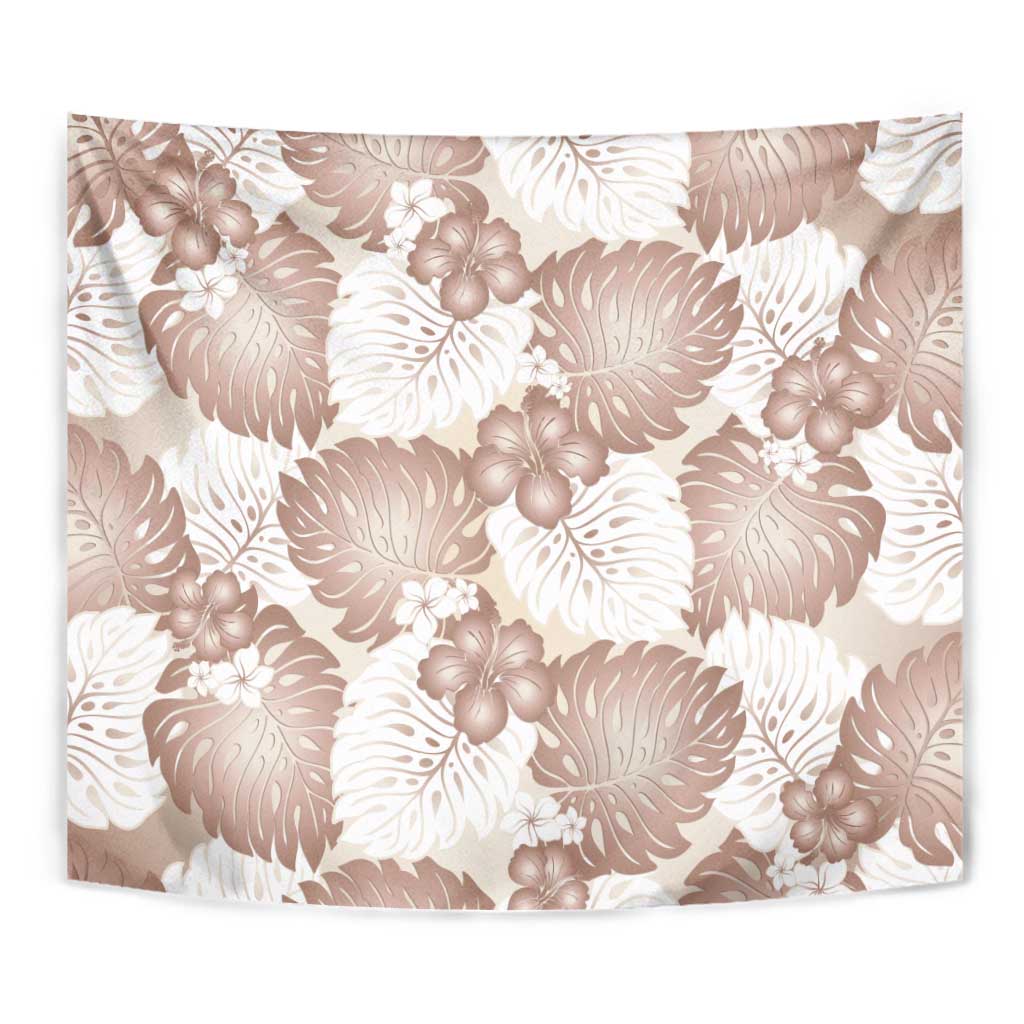 Mocha Mousse Aloha Hawaii Tapestry Monstera Hibiscus Plumeria Seamless Vibes - Polynesian Pride