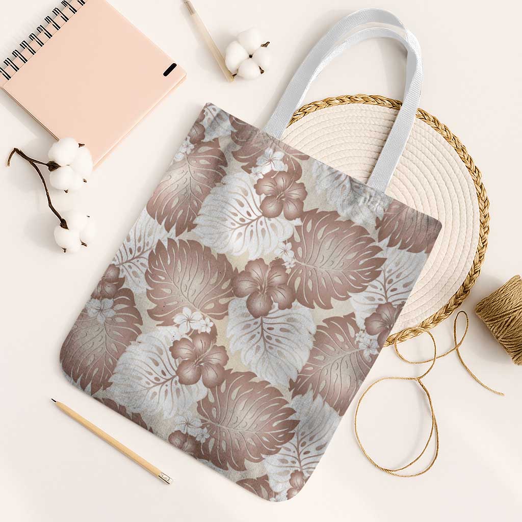 Mocha Mousse Aloha Hawaii Tote Bag Monstera Hibiscus Plumeria Seamless Vibes - Polynesian Pride