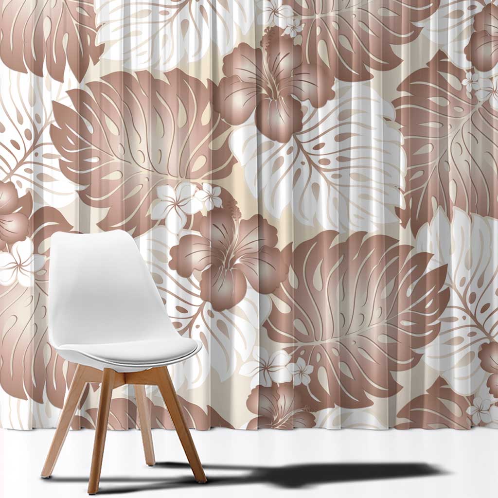 Mocha Mousse Aloha Hawaii Window Curtain Monstera Hibiscus Plumeria Seamless Vibes - Polynesian Pride