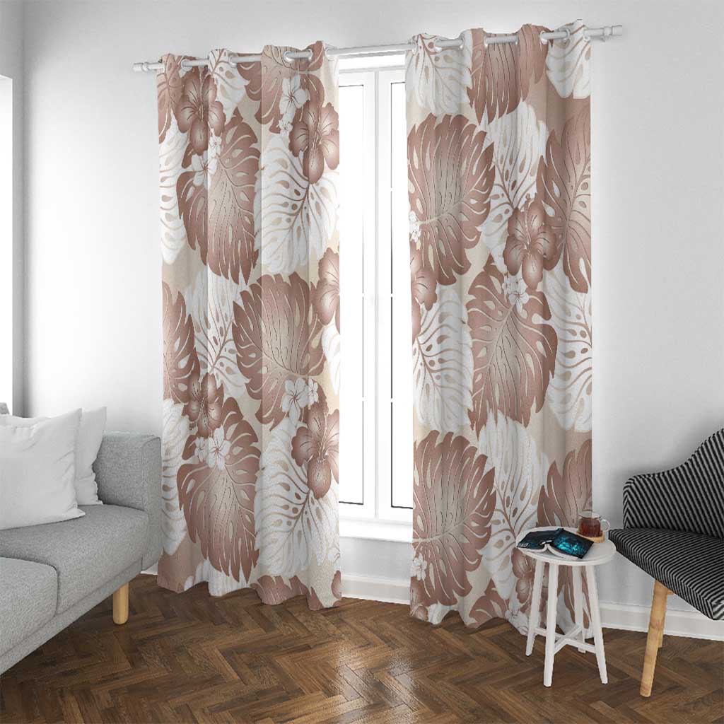 Mocha Mousse Aloha Hawaii Window Curtain Monstera Hibiscus Plumeria Seamless Vibes - Polynesian Pride