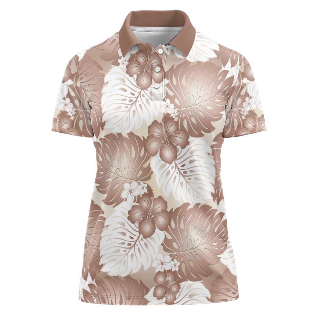Mocha Mousse Aloha Hawaii Women Polo Shirt Monstera Hibiscus Plumeria Seamless Vibes - Polynesian Pride