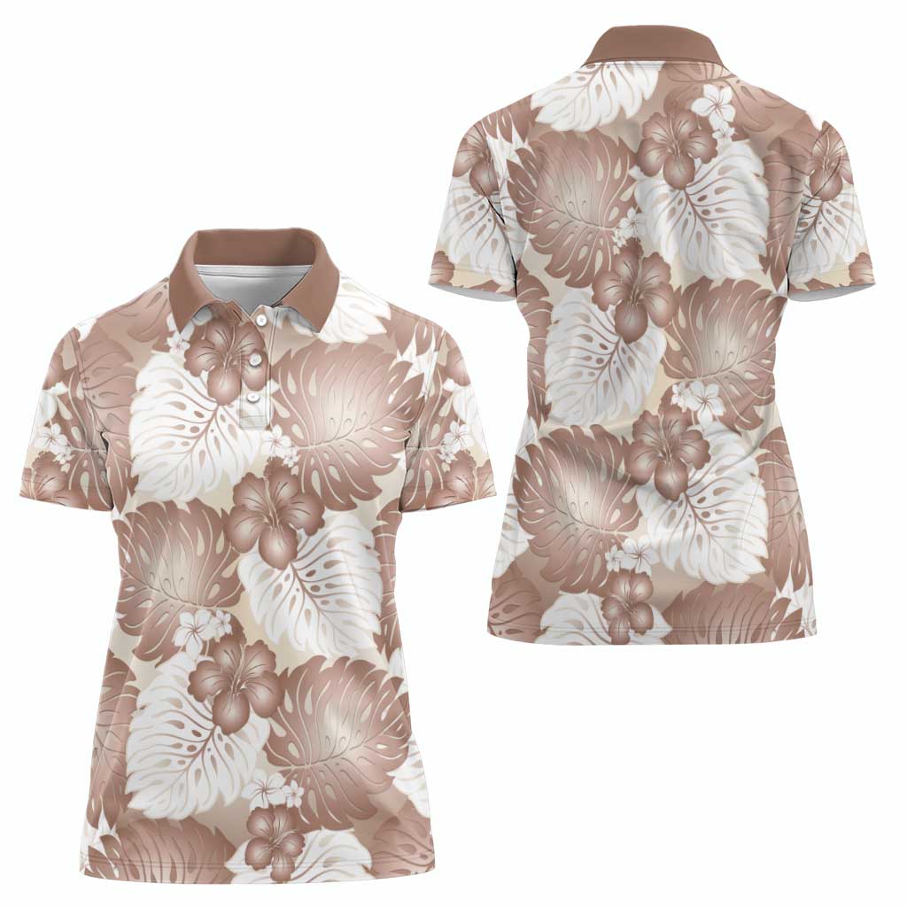 Mocha Mousse Aloha Hawaii Women Polo Shirt Monstera Hibiscus Plumeria Seamless Vibes - Polynesian Pride