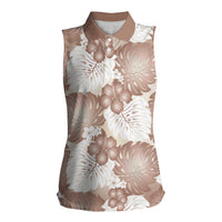 Mocha Mousse Aloha Hawaii Women Sleeveless Polo Shirt Monstera Hibiscus Plumeria Seamless Vibes - Polynesian Pride