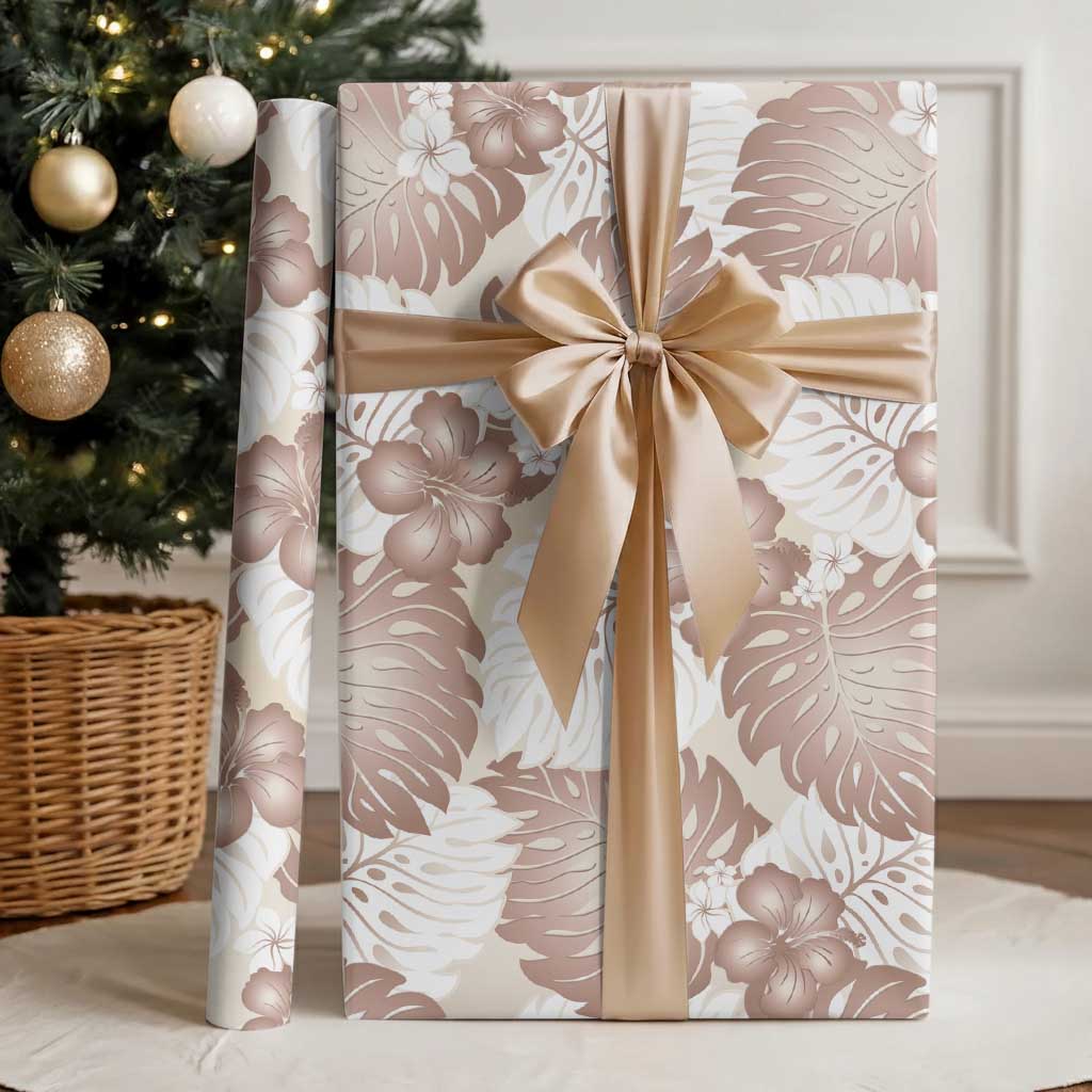 Mocha Mousse Aloha Hawaii Wrapping Paper Monstera Hibiscus Plumeria Seamless Vibes - Polynesian Pride