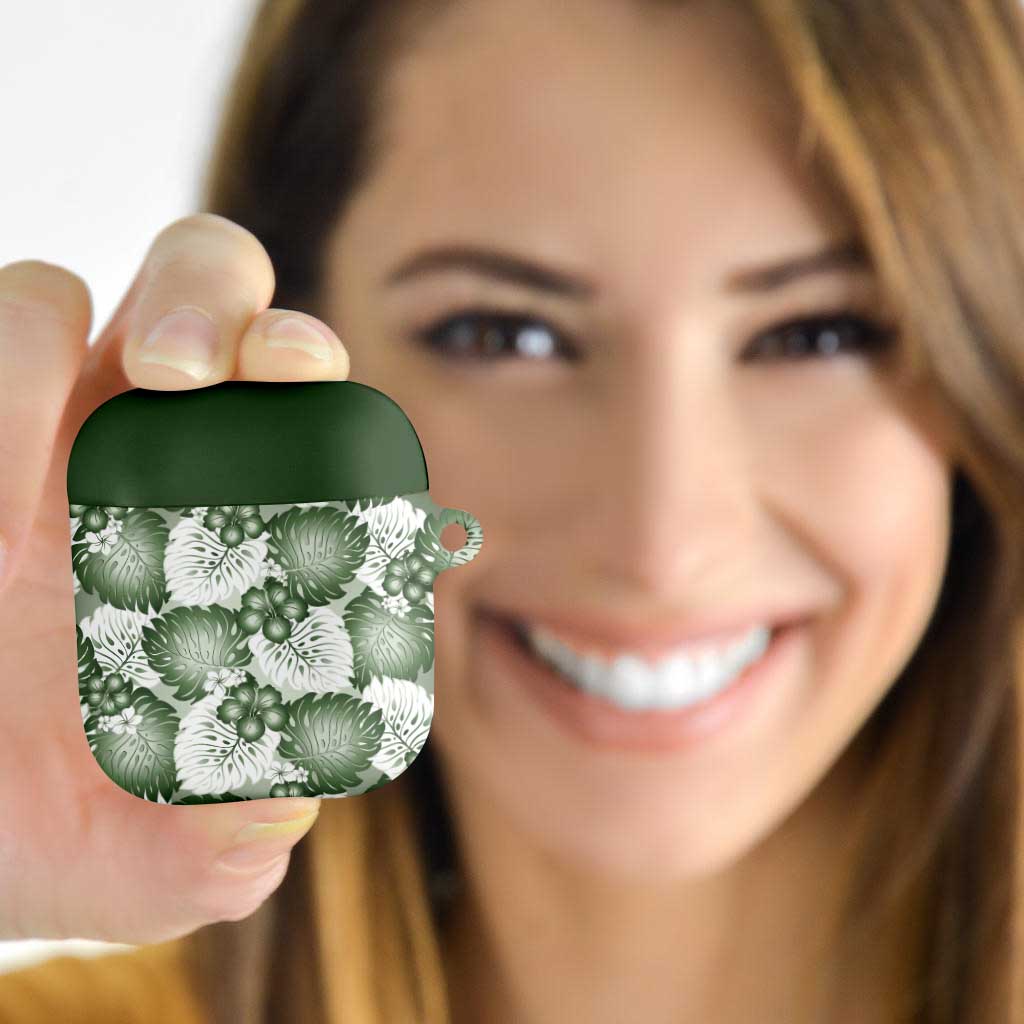Sage Green Aloha Hawaii AirPods Case Monstera Hibiscus Plumeria Seamless Vibes - Polynesian Pride