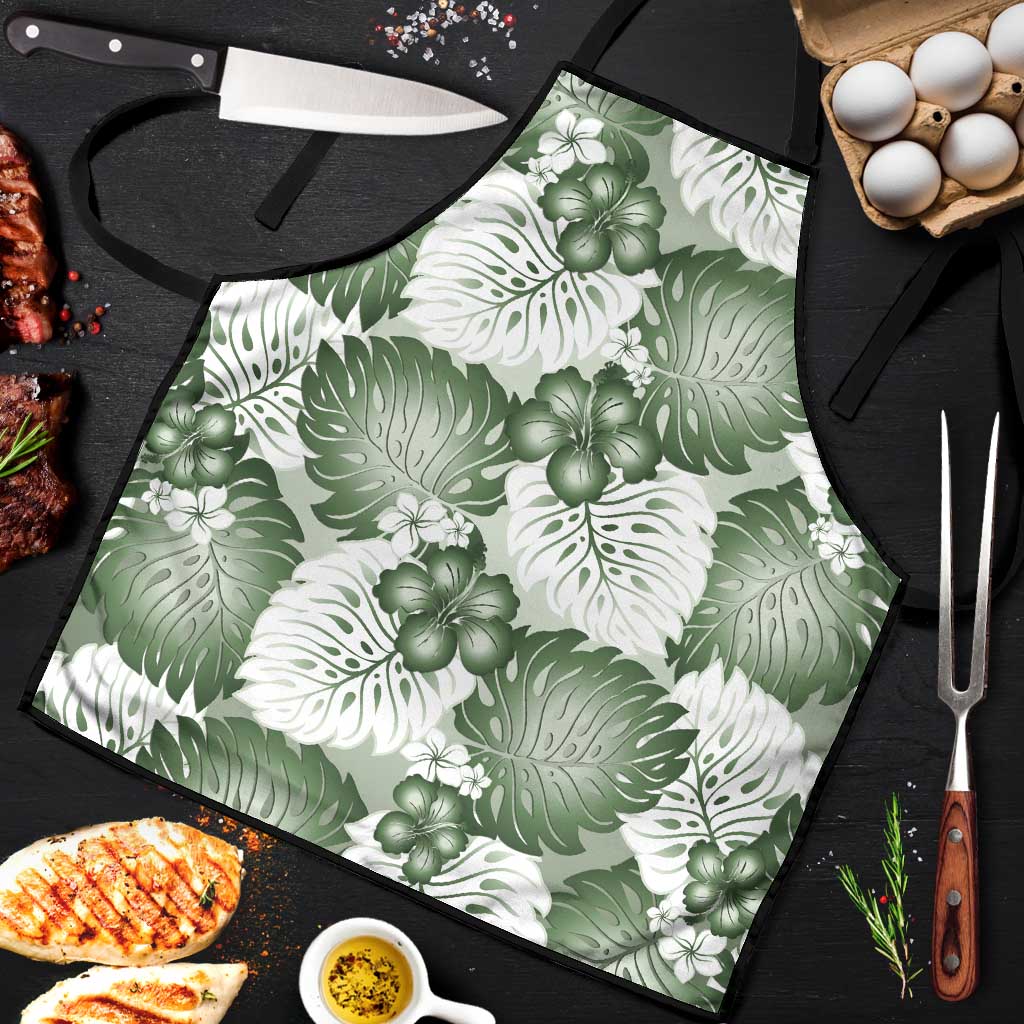 Sage Green Aloha Hawaii Apron Monstera Hibiscus Plumeria Seamless Vibes - Polynesian Pride