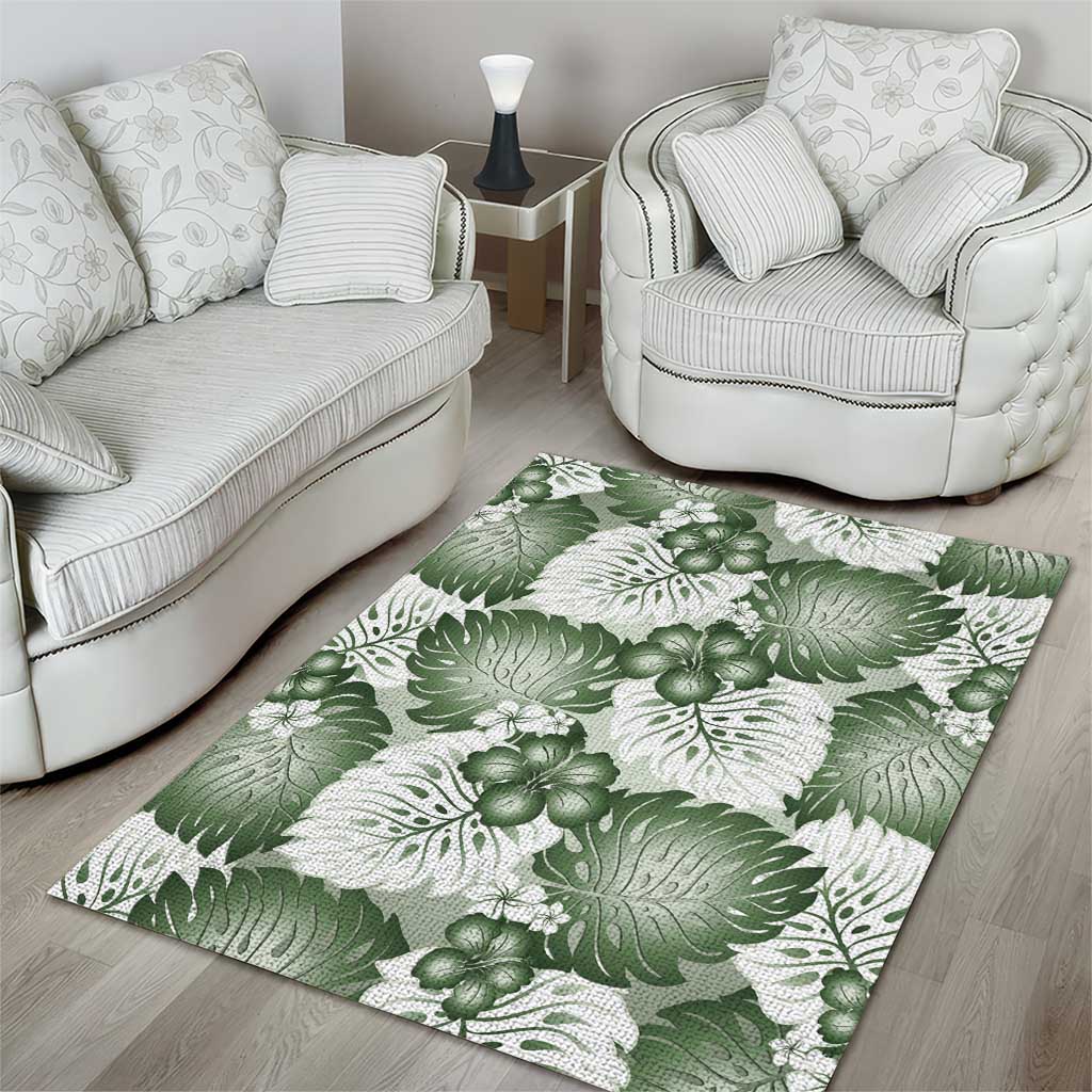 Sage Green Aloha Hawaii Area Rug Monstera Hibiscus Plumeria Seamless Vibes - Polynesian Pride