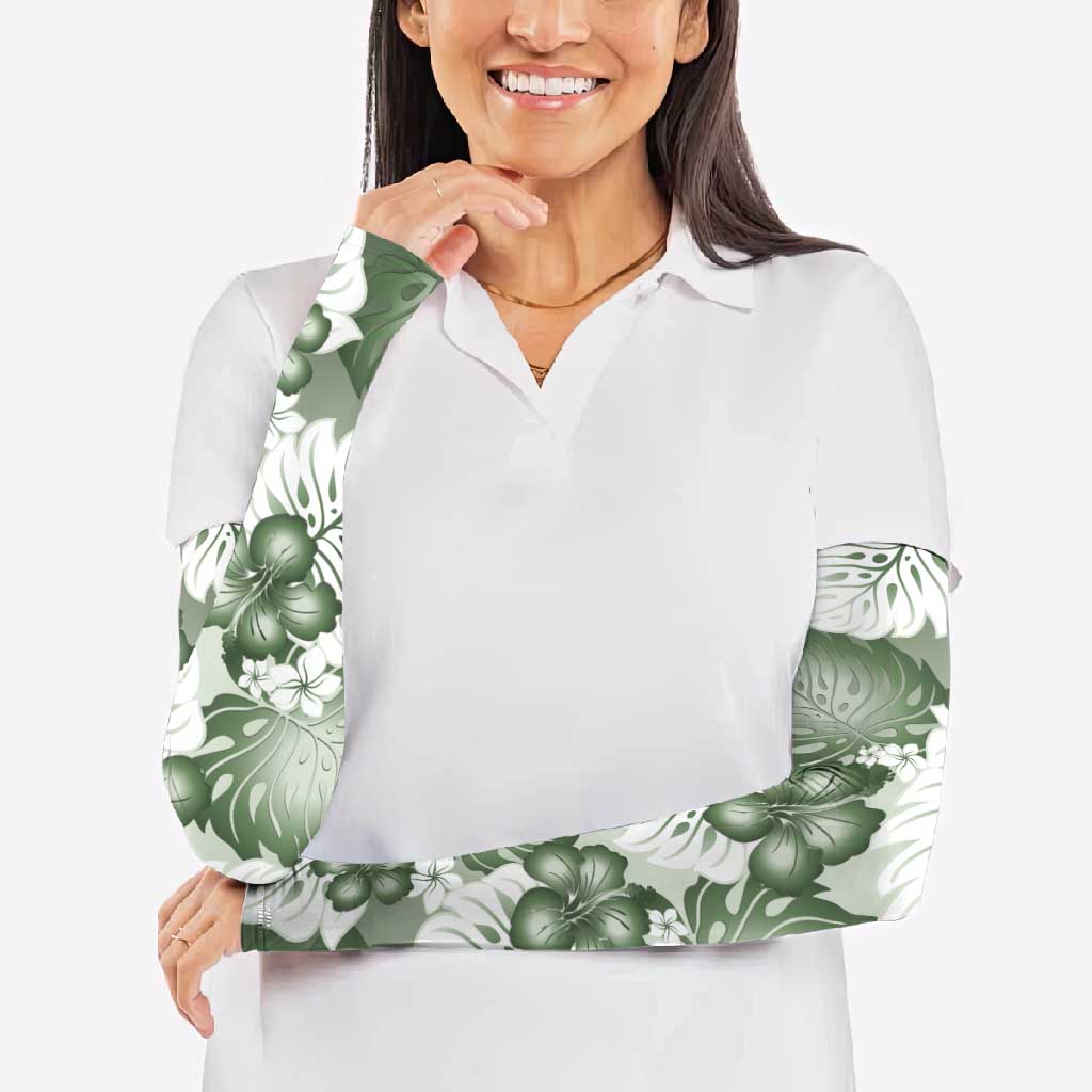 Sage Green Aloha Hawaii Arm Sleeves Monstera Hibiscus Plumeria Seamless Vibes - Polynesian Pride