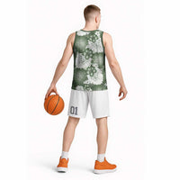 Sage Green Aloha Hawaii Basketball Jersey Monstera Hibiscus Plumeria Seamless Vibes - Polynesian Pride