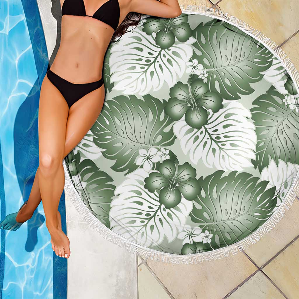 Sage Green Aloha Hawaii Beach Blanket Monstera Hibiscus Plumeria Seamless Vibes - Polynesian Pride