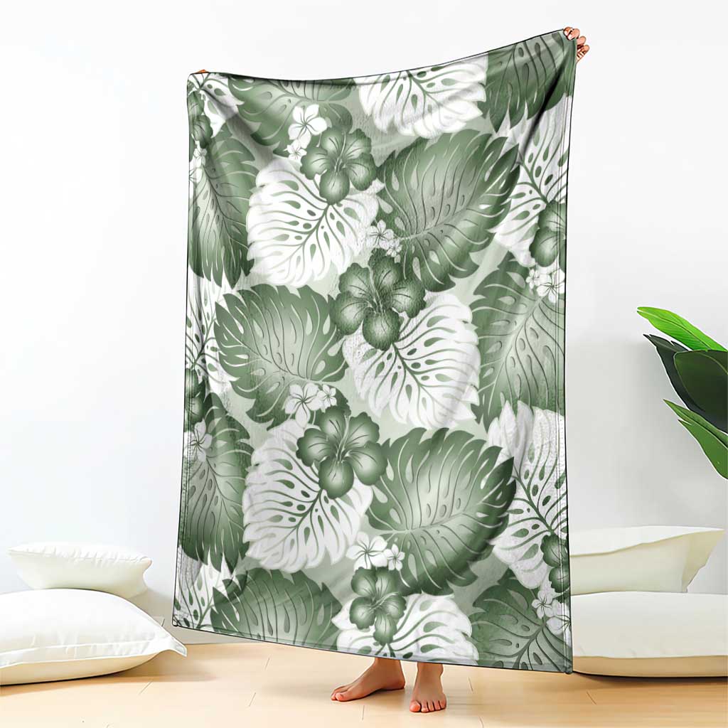 Sage Green Aloha Hawaii Blanket Monstera Hibiscus Plumeria Seamless Vibes - Polynesian Pride
