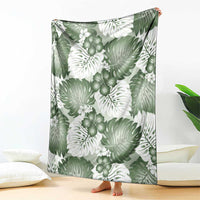 Sage Green Aloha Hawaii Blanket Monstera Hibiscus Plumeria Seamless Vibes - Polynesian Pride