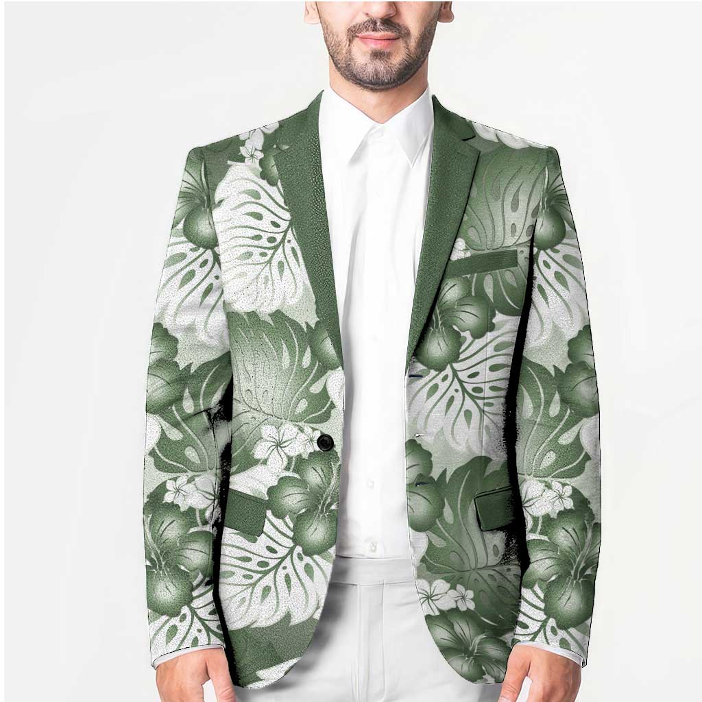 Sage Green Aloha Hawaii Blazer Monstera Hibiscus Plumeria Seamless Vibes - Polynesian Pride