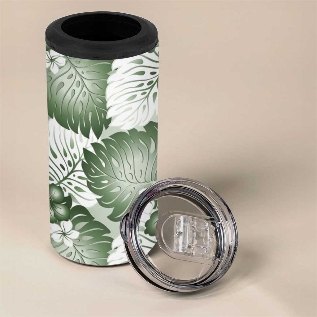 Sage Green Aloha Hawaii 4 in 1 Can Cooler Tumbler Monstera Hibiscus Plumeria Seamless Vibes - Polynesian Pride