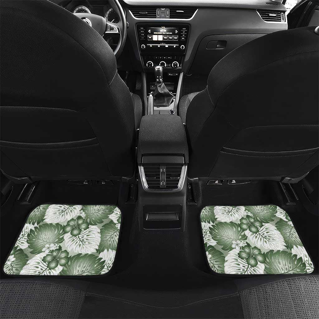 Sage Green Aloha Hawaii Car Mats Monstera Hibiscus Plumeria Seamless Vibes - Polynesian Pride