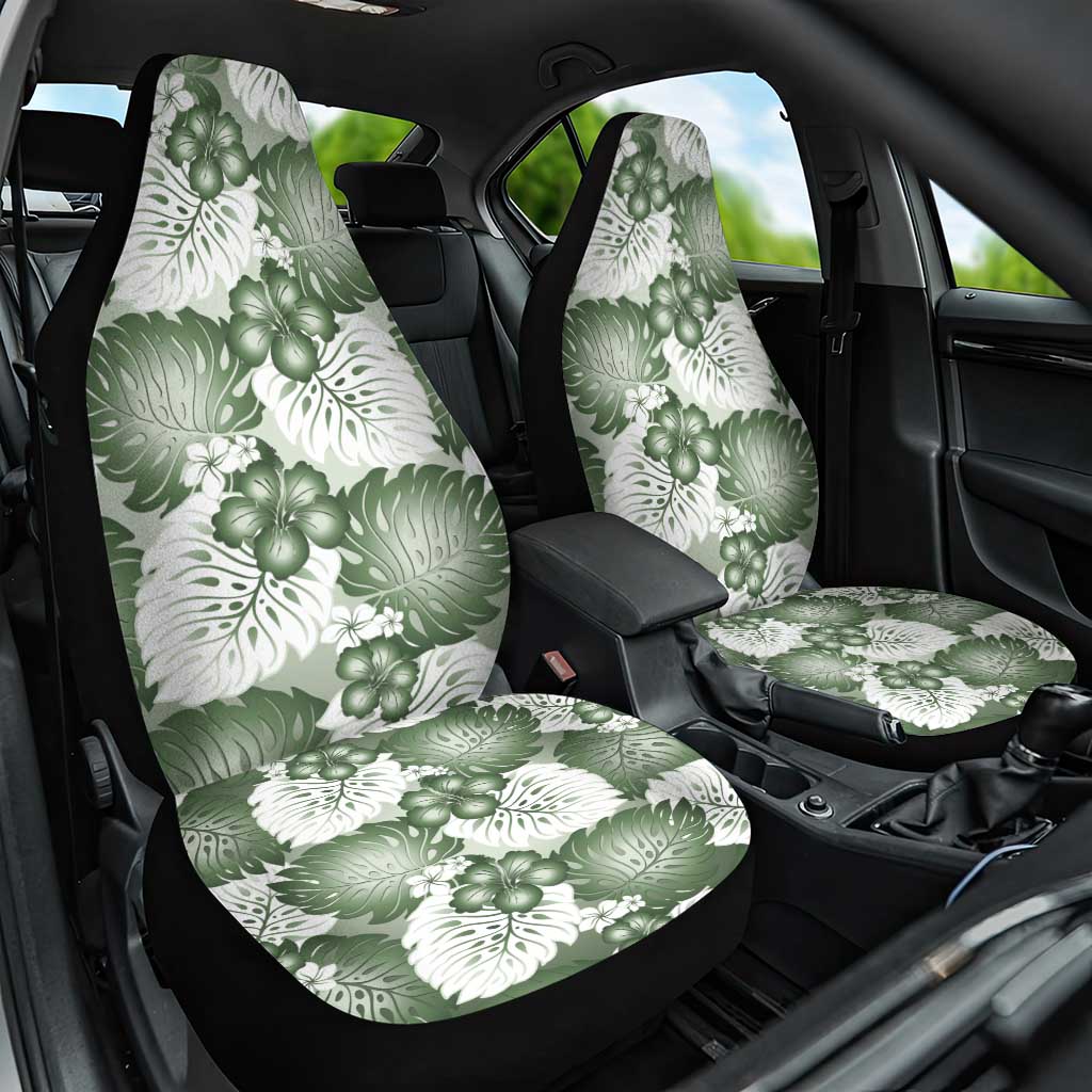 Sage Green Aloha Hawaii Car Seat Cover Monstera Hibiscus Plumeria Seamless Vibes - Polynesian Pride
