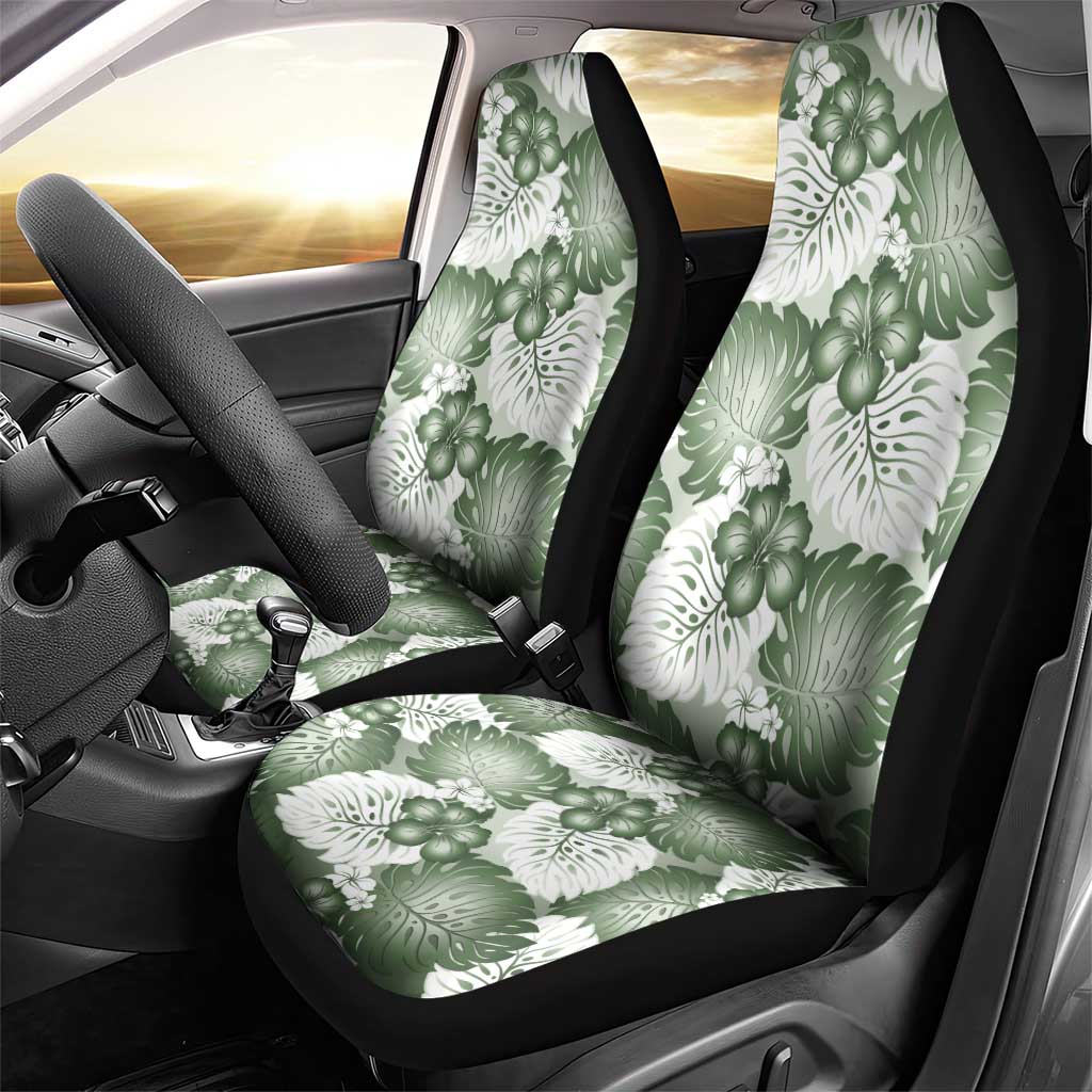 Sage Green Aloha Hawaii Car Seat Cover Monstera Hibiscus Plumeria Seamless Vibes - Polynesian Pride