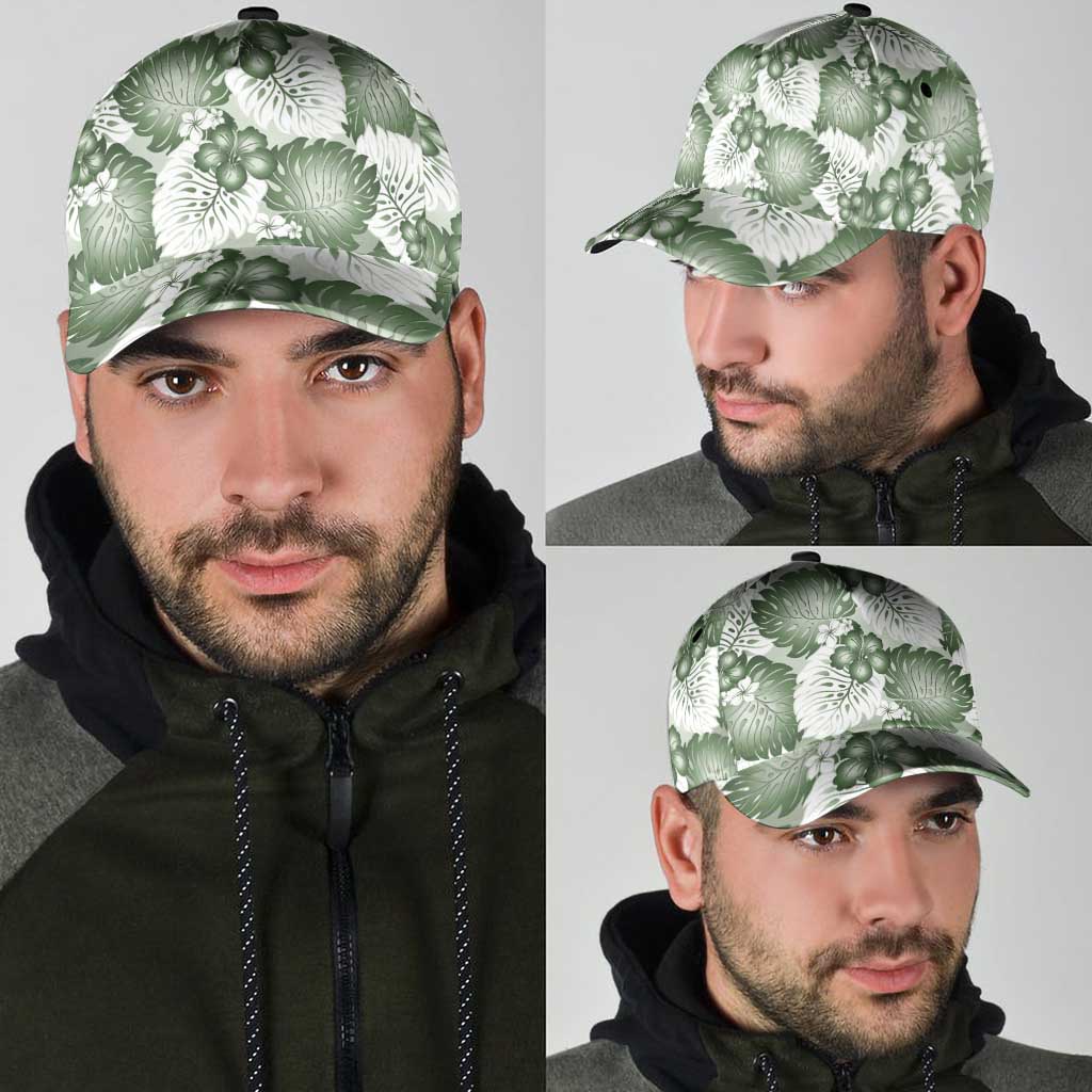 Sage Green Aloha Hawaii Classic Cap Monstera Hibiscus Plumeria Seamless Vibes - Polynesian Pride